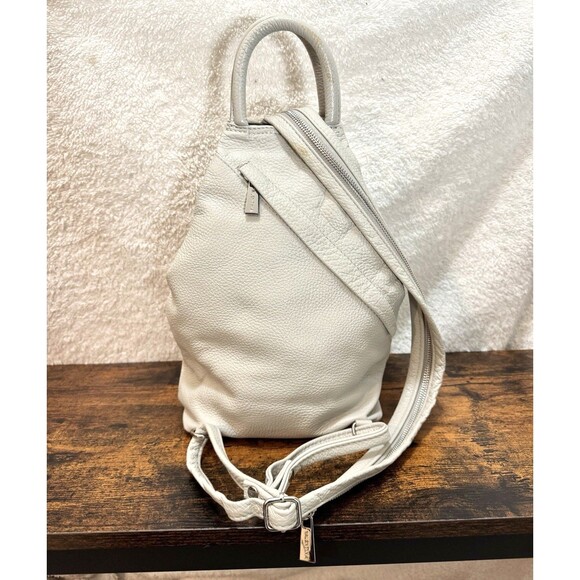 VALENTINA Leather Sling Backpack Bag Italy Light Gray main image 16